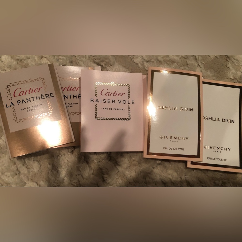 5 parfum samples 
Cartier, Givenchy